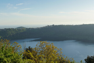 Naklejka na ściany i meble Panoramic view of Nemi Lake, near Rome, Lazio, Italy. High quality photo