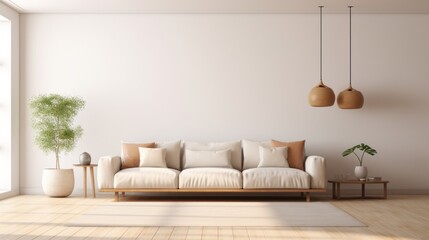 Morning-Lit Minimalist Living Room with Neutral-Toned Sofa