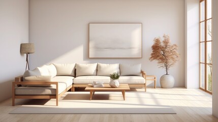 Serenity of Minimalist Living A Sunlit, Clutter-Free Living Room
