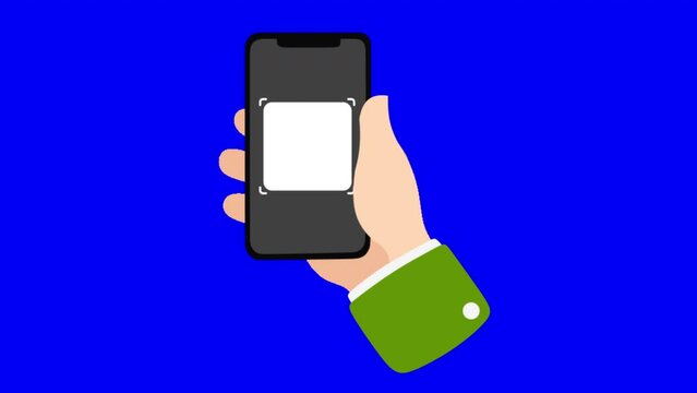 2d animation, female army face id scanner using smartphone, on blue screen