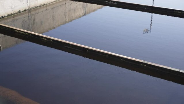 Pools of wastewater in water purification factory