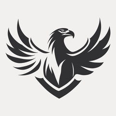 Eagle with wings, black and white vector illustration