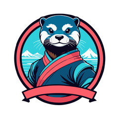 Ninja otter logo, retro vector illustration