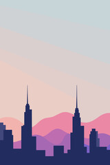 City skyline at sunset, vector illustration