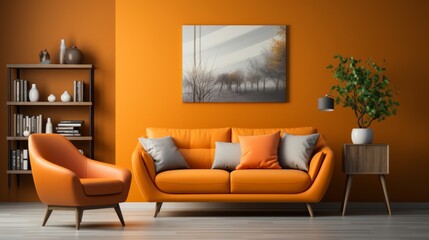 Generative AI image of Modern furniture in orange minimal decoration living room