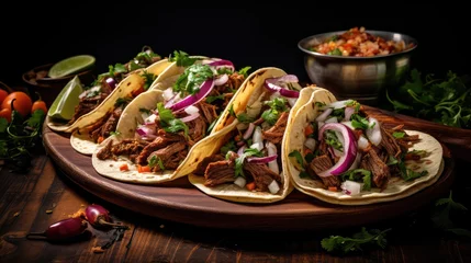 Tuinposter plate beef mexican food carne illustration steak background, restaurant table, latin taco plate beef mexican food carne © vectorwin