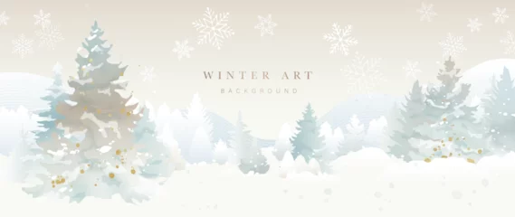 Rolgordijnen Winter background vector. Hand painted watercolor drawing for Christmas and Happy New Year season. Background design for invitation, cards, social post, ad, cover, sale banner and invitation. © TWINS DESIGN STUDIO