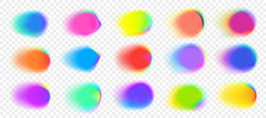 Set of Gradient Mesh Graphic Elements on Transparent Background. Vibrant Watercolor-Like Round Shapes. The Edges of Each Shape are Translucent. - 684974725
