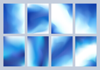 Set of Gradient Mesh Cover Designs in Blue Tones. Abstract Vector Illustration without Transparency.