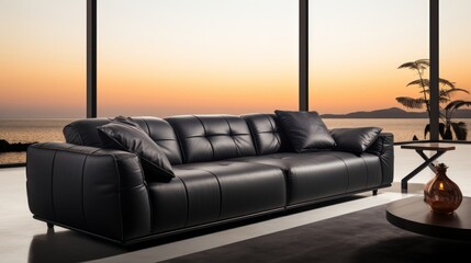 Generative AI image of interior design dark lather sofa