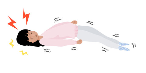 Isolated of a kid with epilepsy seizure on the floor, hand drawn flat vector illustration.