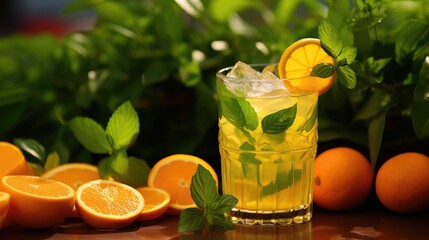 Fototapeta premium glass orange cocktail drink tropical illustration juice refreshment, alcohol fruit, fresh beverage glass orange cocktail drink tropical