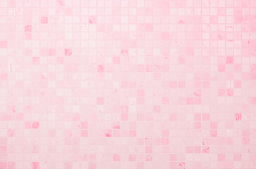 Pink tile wall chequered background bathroom floor texture. Ceramic wall and floor tiles mosaic background in bathroom and kitchen clean. Pool design pattern geometric with grid wallpaper decoration.