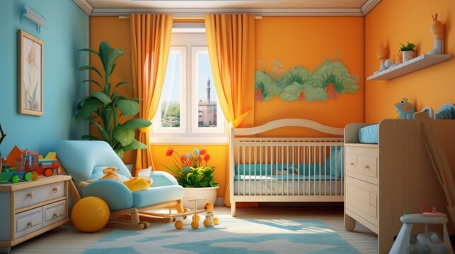 Generative AI image of interior design of a baby's room