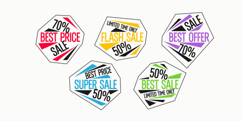 Obraz premium A set of images to advertise the sale. Stickers for advertising discounts. Vector graphics.