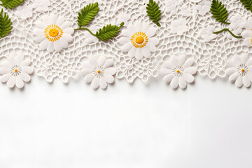 op border with white crochet doilies Top view isolated on white background. generative ai. - obrazy, fototapety, plakaty