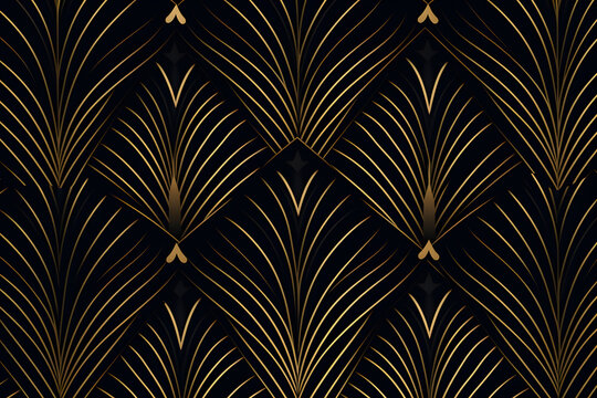Vector art deco luxury leaf line pattern isolated on white background. generative ai.