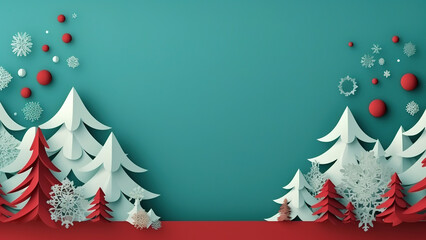 Paper cut Christmas decoration with pine trees and copy space. Generative ai.