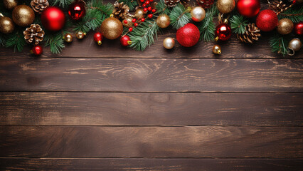 Christmas frame on wood background. Generative ai