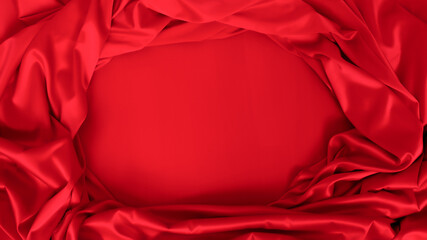 Red silk or satin luxury fabric texture. Top view. Copy space