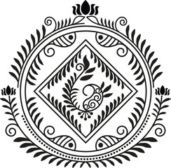 Indian Traditional and Cultural Rangoli, Alpona, Kolam, or Paisley vector line art. Bengal art India. for textile printing, logo, wallpaper
