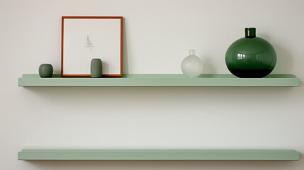 Two minimalist green decorations are displayed