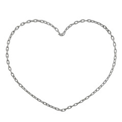 Experience the sophistication of a heart shape crafted from intertwining silver chains in this 3D illustration, presented in PNG format with a transparent background.