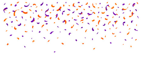 Halloween holiday confetti background. Vector orange and purple vibrant falling paper pieces cascade adding a festive touch to carnival celebrations. Colorful burst of fun and excitement in the air