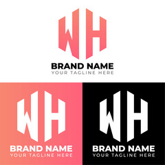 W H Double Letters Polygon Logo, Two letters W H logo design, Minimalist creative vector logo design template