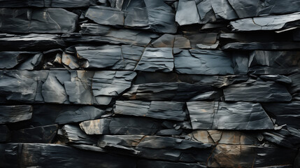 Schist rock background. Its foliated layers, shaped by intense heat and pressure, unfold a captivating story of Earth's transformative forces. - obrazy, fototapety, plakaty