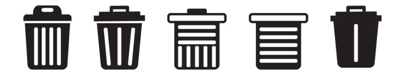 Trash icons set. Dust bin sign collection.