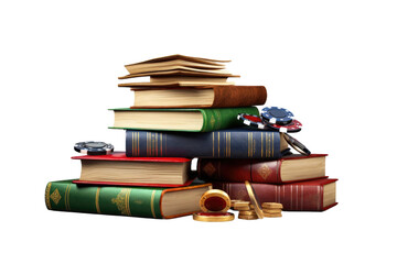 Literary Haven Realistic Image of Books and Reading Gear isolated on transparent background