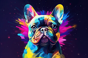 Colourful illustration of a French Bulldog, portrait, head shot