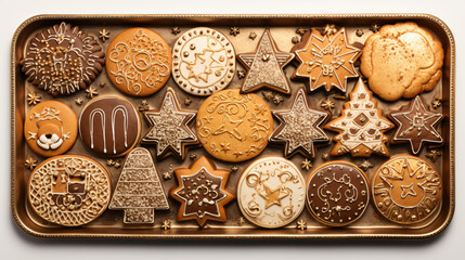 Gingerbread cookies with Jewish symbols on golden