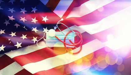 Abstract background with USA flag. American Security Program. Restriction system.