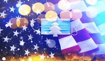 Merry Christmas and Happy New Year background with American flag. Beautiful christmas background...