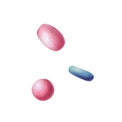 Marker illustration of beads in watercolor style. Hand painted jewelry for bracelet isolated on white background. Clip art for designers, cards, invitations, textile, poster, scrapbooking, covers