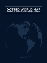 アメリカ大陸を中心とした、球体型の黒いデジタルなドットマップ。　大サイズ。