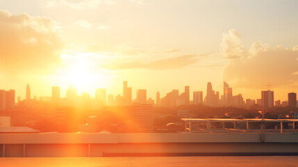 Obraz premium Summer sun blur golden hour hot sky at sunset with city rooftop view