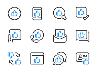 Thumbs up and Like vector line icons. Feedback and Rating outline icon set.