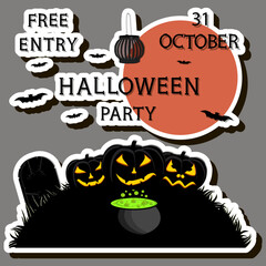 Illustration on theme sticker for celebration holiday Halloween with orange pumpkins