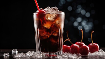 fruit beverage soda drink cherry illustration sugar cold, summer red, cocktail bar fruit beverage soda drink cherry - obrazy, fototapety, plakaty