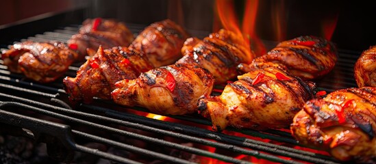 During the summer party, the grill sizzled with the healthy aroma of BBQ chicken, a delicious poultry dish that added color to the outdoor feast. The red meat cooked to perfection over the crackling