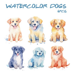 watercolor group of puppies illustration