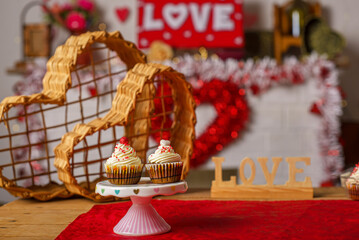 Cupcakes decorated for Valentine's Day. Valentine's Day background.