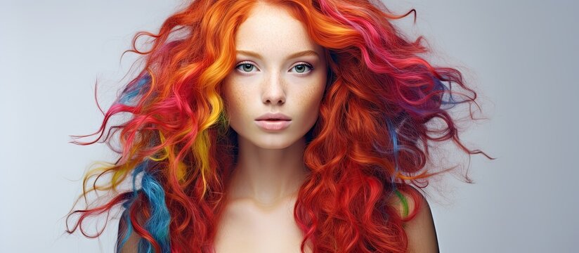 In A Stunning Fashion Shoot, A Cute Girl With Radiant Red Hair Stands Out In A White Background, Her Beauty Captivating The Camera As The Vibrant Colors Of Art And Fashion Enhance Her Portrait