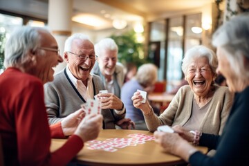 Happy joyful group of seniors playing cards - Powered by Adobe
