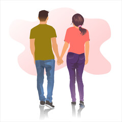young couple love standing  and holding hands against .  couple expressing affection.