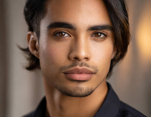 Obraz premium Portrait of a brunette man in a black shirt