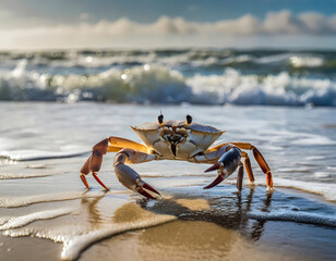 Close-up of a crab on the seashore